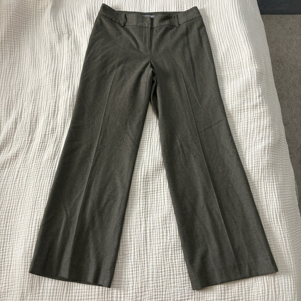 Ann Taylor Trousers Size 10 Brown Wool Cashmere Wide Dress Pants Cuffed Hems
